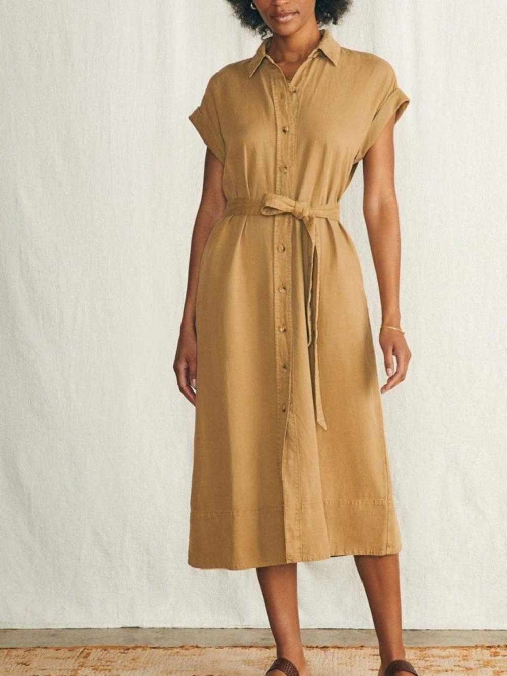 Faherty Arlie Linen Blend Shirtdress in Tan Size XL EUC